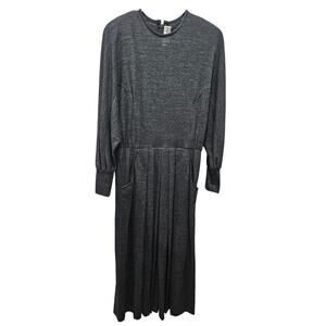 Vintage Lillie Rubin Gray Maxi Dress Sz 6 Fit Flare Pleated Skirt Dolman Sleeve